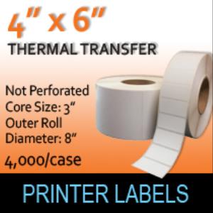 Thermal Transfer Labels 4" x 6" Non Perf